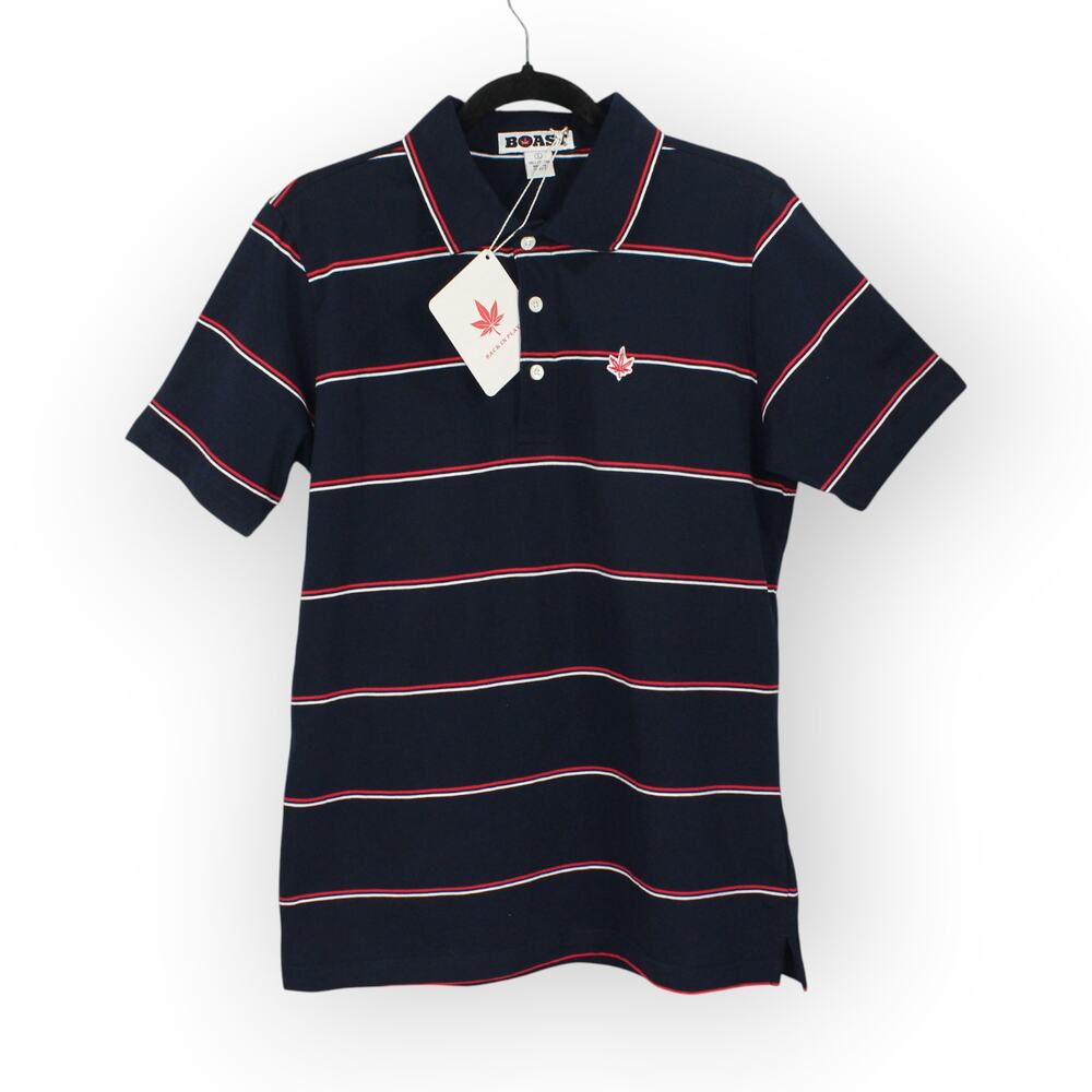 NEW Small BOAST USA Mens Jersey Striped Polo Navy White Red Cotton